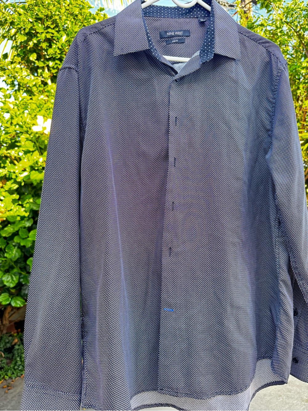 Nine West Black and White Microdot Slim Fit Shirt